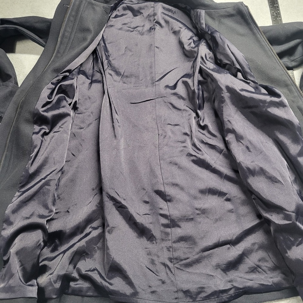 Theory Black Wool Blend Belted Trench Coat Jacket Petite P Zip Up Raglan Sleeve - Picture 7 of 11